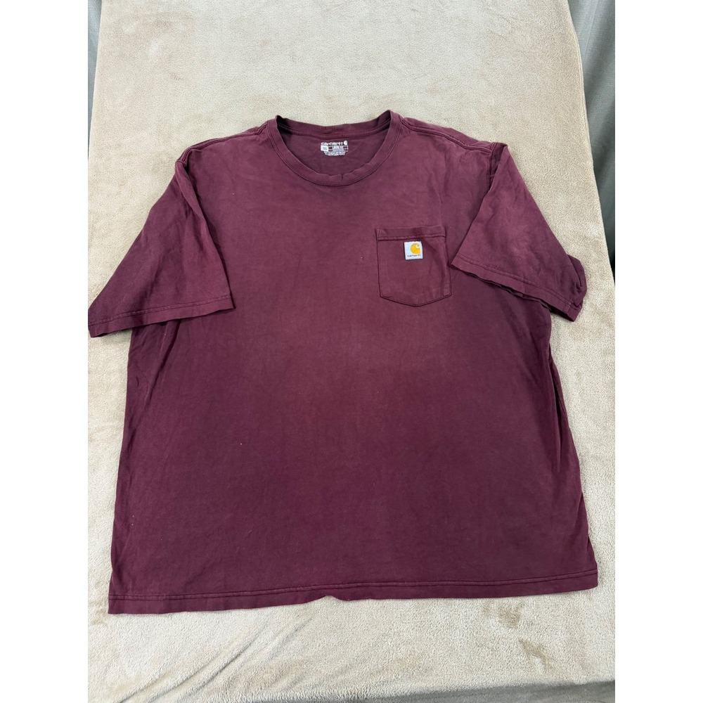 Carhartt K87 T-shirt mens 2XL Maroon Burgundy Short Sleeve Pocket Cotton